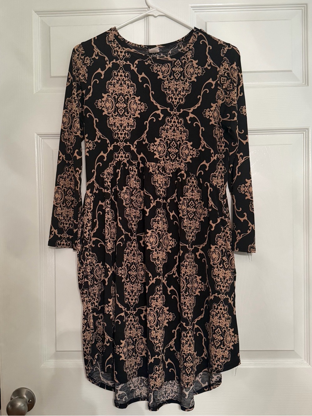 Source Unknown Black Dress with Blush Damask Print, Long Sleeve